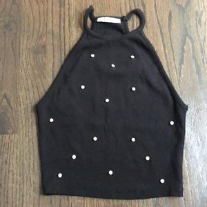 Zara black stone detail high neck crop top size S